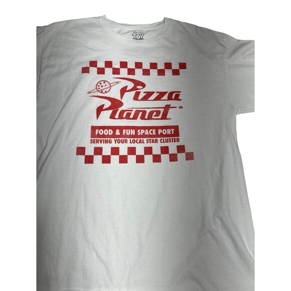 Toy Story Adult LARGE Disney Pixar Pizza Planet‎ Red Graphic Print White T-Shirt - Picture 6 of 7